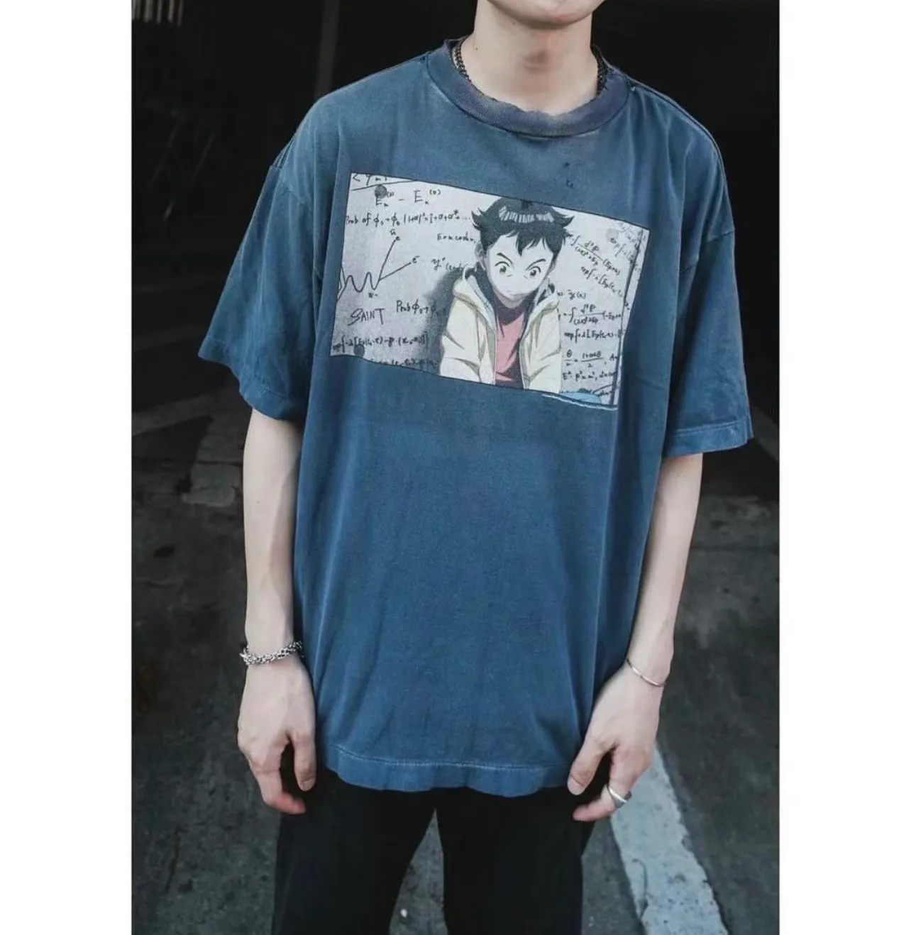 PLUTO x SAINT Mxxxxxx PLUTO SS TEE/Pluto co-branded retro tee Pluto distressed hole short sleeves Washed blue S-XL The washing and destruction process have reached the highest peak in the brand's history The real thing is quite acceptable This tee is derived from Osamu Tezuka's landmark masterpiece Customized original consistent main mark/wash mark Original consistent cylindrical OE yarn fabric